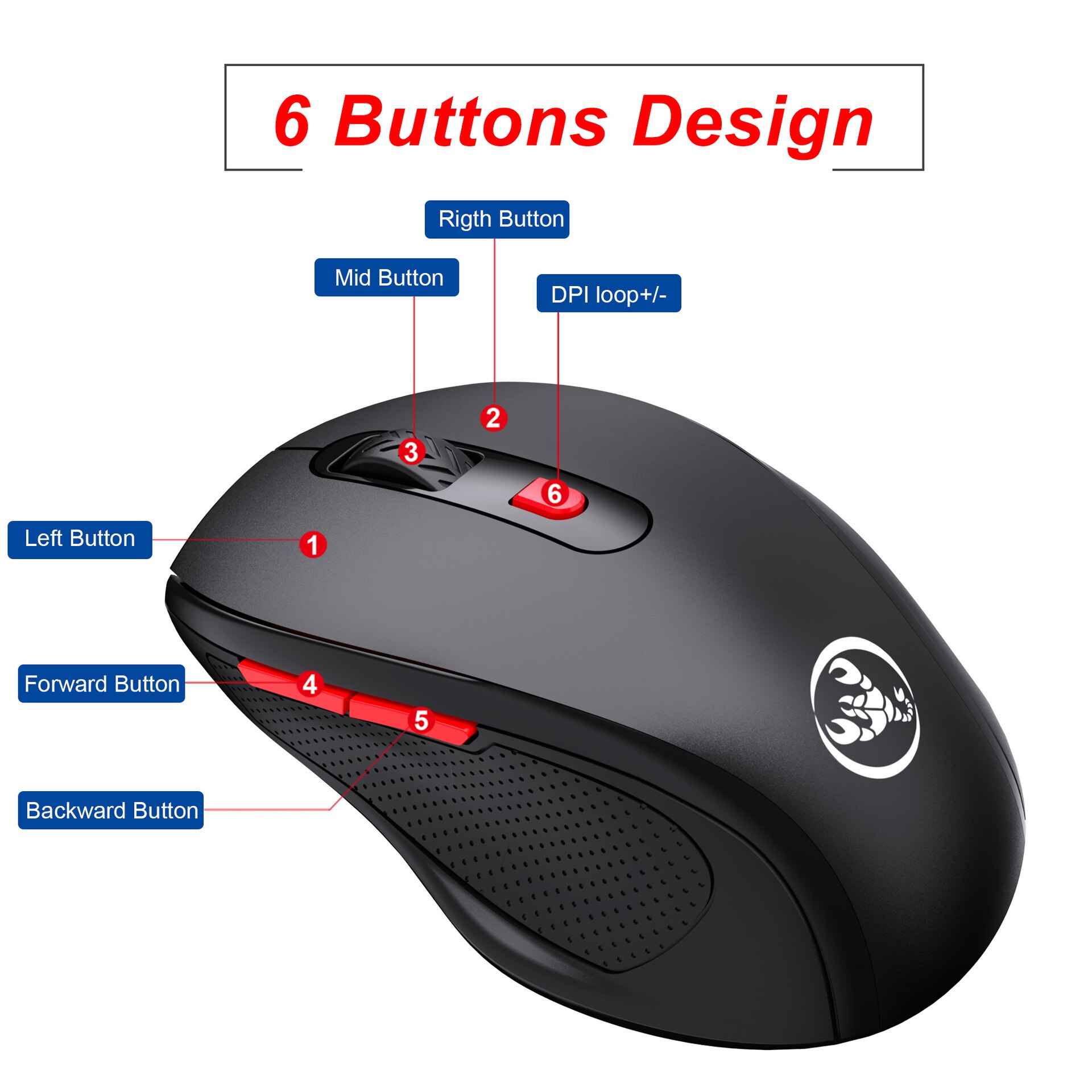 Bluetooth Wireless Mouse 1600DPI Adjustable 6 keys Optical Computer Mouse 2.4GHz Ergonomic Mice For Laptop PC Sound Silent Mouse