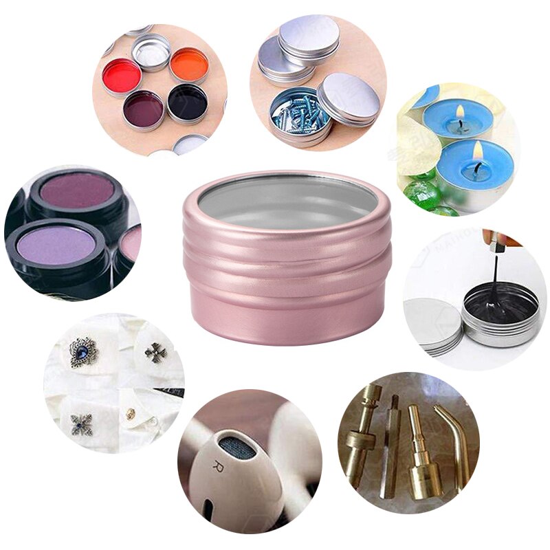 10Pcs Ronde Aluminium Tin Potten Met Venster Nail Box Thee Kaars Mini Sample Jar Lippenbalsem Tin Cosmetische Container sieraden Opslag