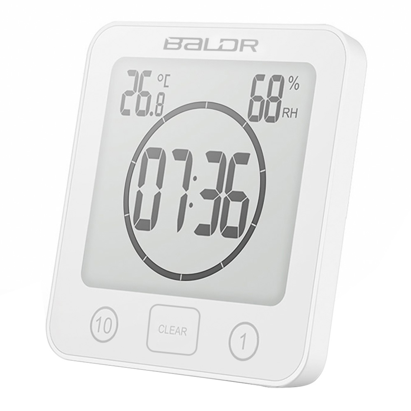 Reloj de pared Digital LCD para baño, cronógrafo de pared con pantalla LCD, resistente al agua, con temporizador, temperatura, humedad, para cocina y cuarto de baño: Blanco