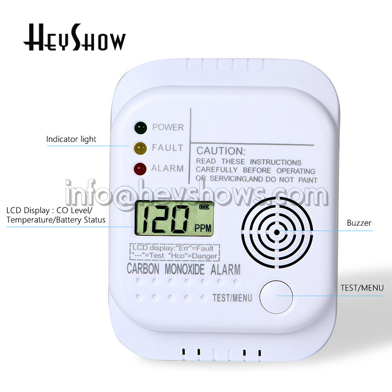 Wall-mounted CO Carbon Monoxide Alarm Detector LCD Digital For Home Security Independent Sensor Safety