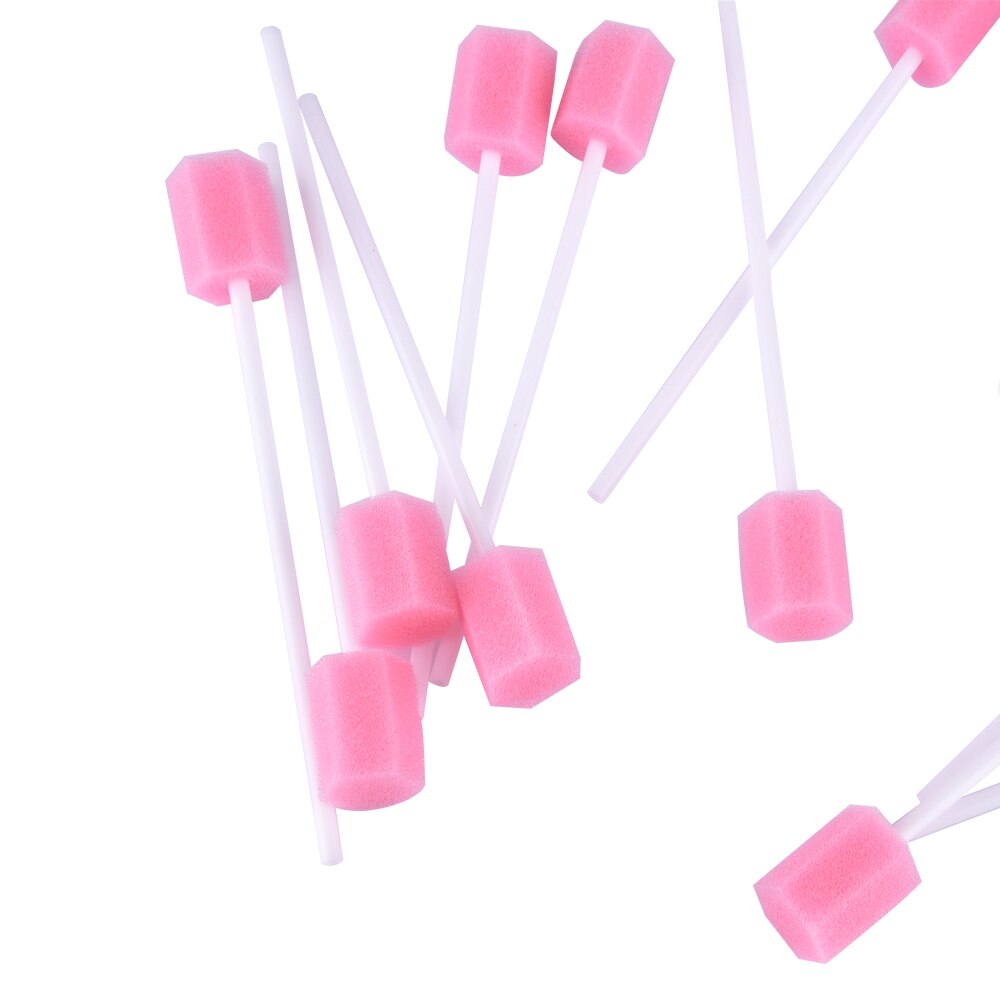 Esponja desechable para el cuidado bucal, hisopo de limpieza dental con palo, 100 piezas