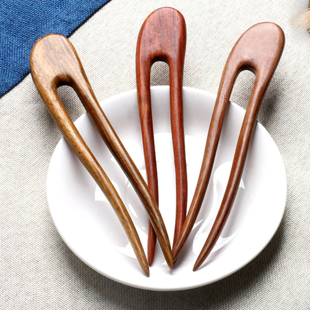 Palillos chinos simples para el cabello, horquillas de madera en forma de U para el cabello para mujer, accesorios para hacer moños, tocados de Retro