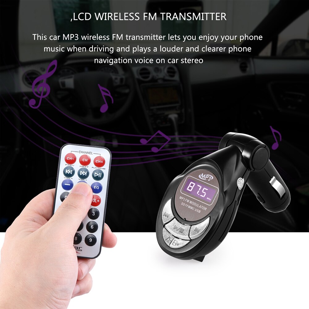 TiOODRE transmisor FM LCD inalámbrico transmisor FM Kit de coche MP3/WMA reproductor compatible con ranura USB SD MMC incorporada un puerto USB