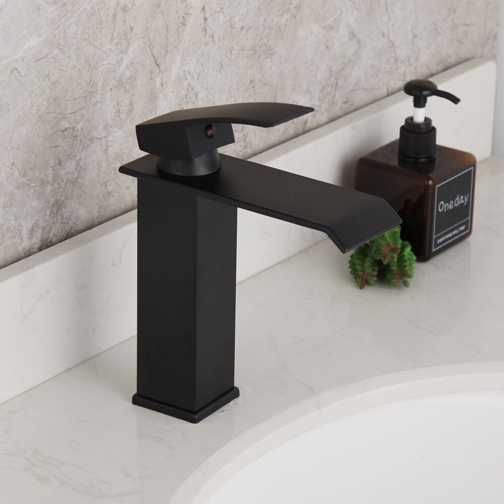 Matte Zwarte Badkamer Wastafel Kraan Rvs Wastafel Sink Mengkraan Waterval Uitloop Badrandcombinaties & Cold Mixer kraan: Default Title