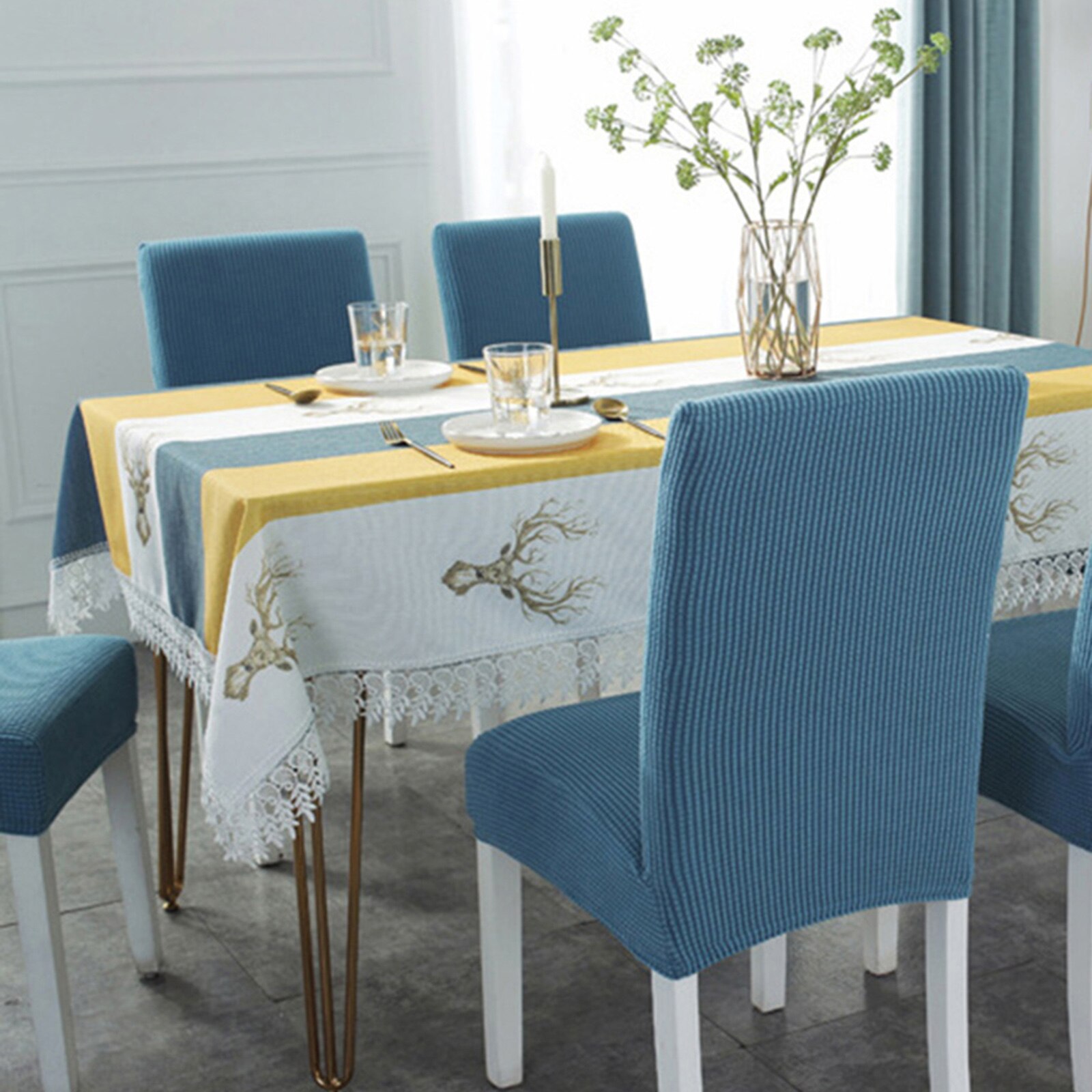 Nordisk rektangulær duk støvtæt blonder trim print borddæksel til køkken spisestue fest hjem kichen dekoration