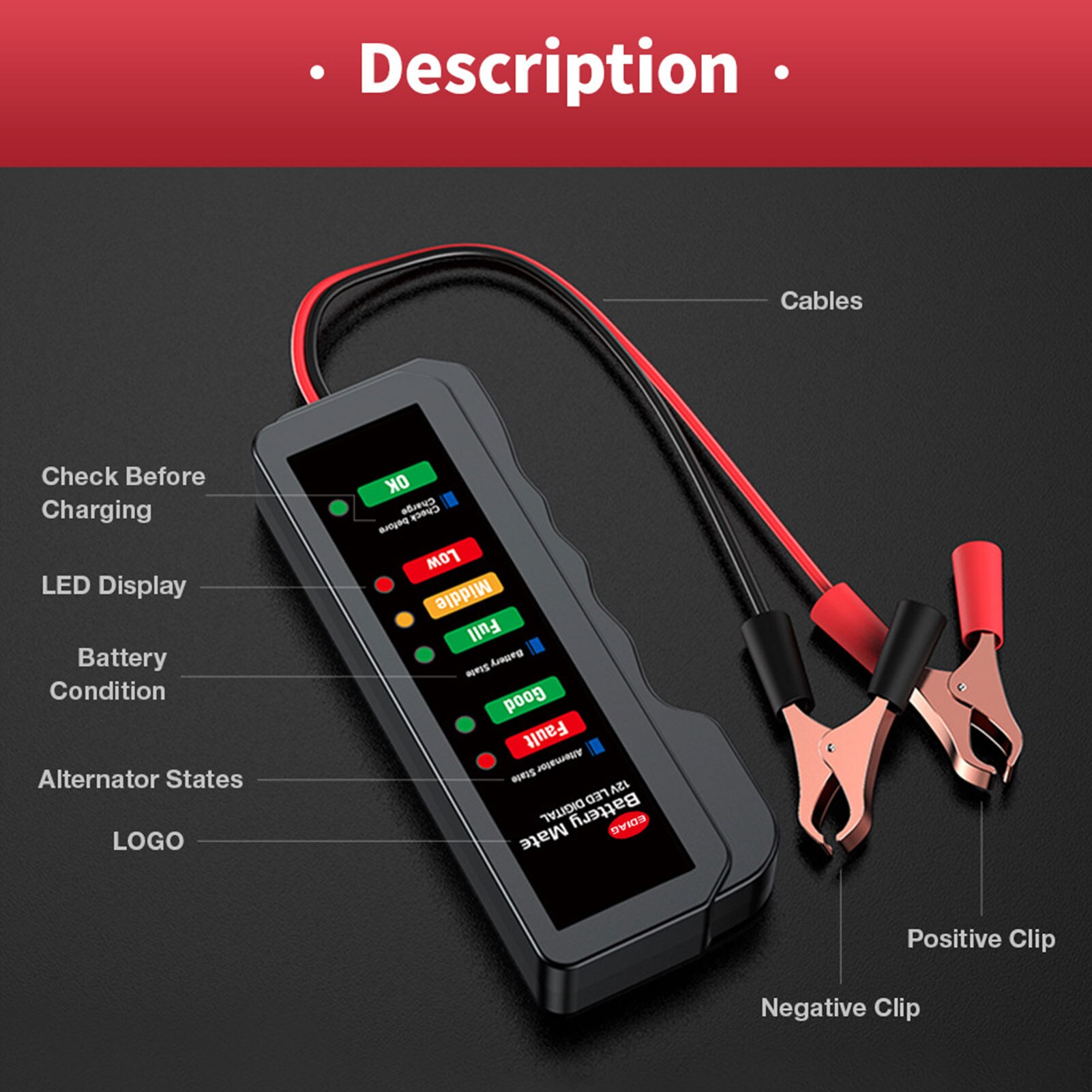 Car Battery Tester Auto Checker Alternator 12V 6LED Lights Display For Car Vehicle Motorcycle Auto Diagnostic Tool