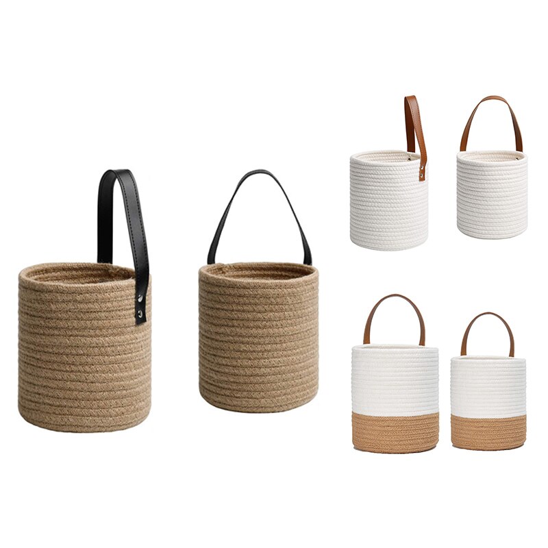 De yute cesta colgante conjunto de 2 yute colgante canasto yute cesta de mimbre para las plantas y partes colgando de la pared de la decoración