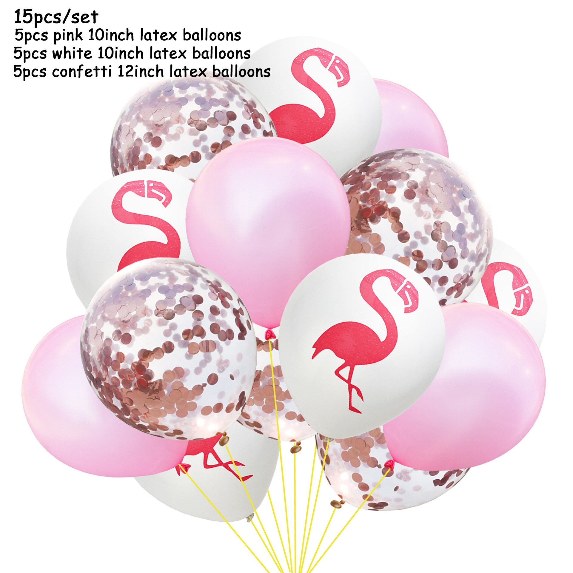15pcs/set Flamingo Latex Balloons Decoration 12inch Confetti Animal Balloon Happy Hawaiian Baloes for Kids Birthday Party Favors: 15pcs H