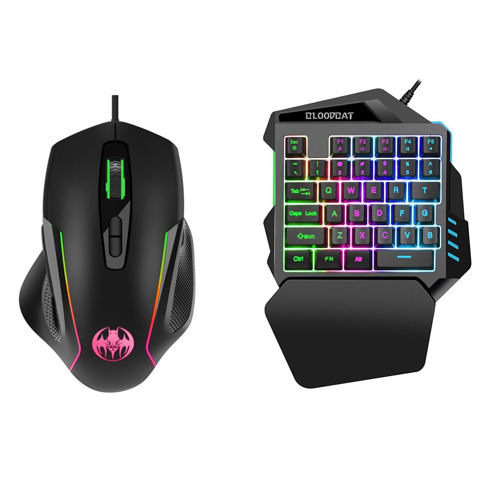 Usb Wired 35keys One-handed RGB Gaming Keyboard and Mouse 6400 Dpi Combo with Converter for Xbox One, PS4, Switch, PS3 and PC
