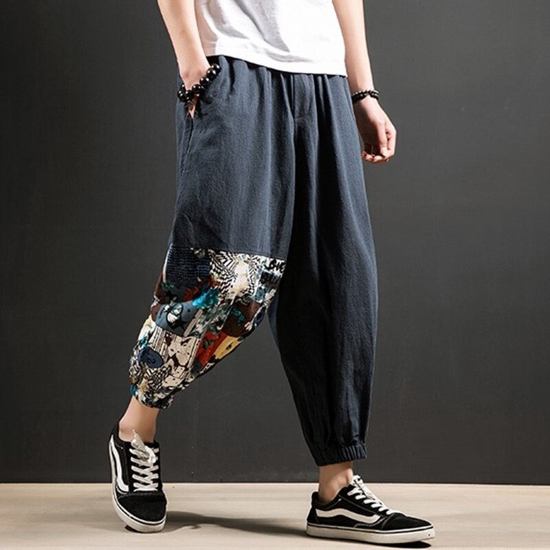 2022 nowe spodnie w stylu Hip Hop Streetwear spodnie joggery bawełna mężczyźni Casual Cargotrousers w pasie w stylu chińskim Harem Pants TA012