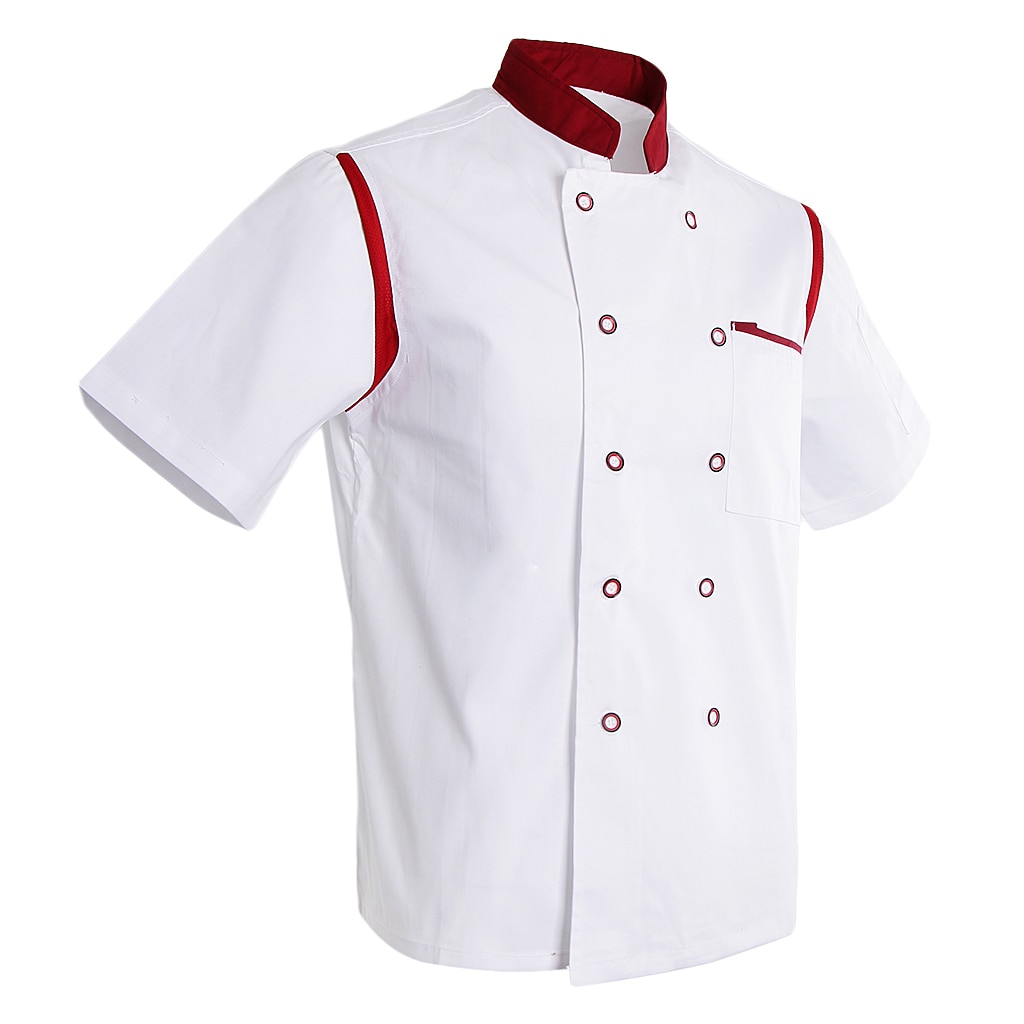 Premier kokkejakke med korte ærmer uniform og knap til kvinde mand