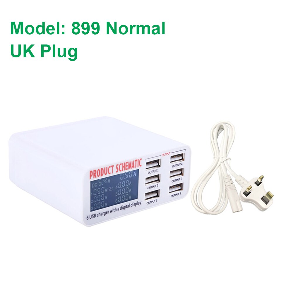 USB Wall Charger Hub with LCD Display 6 Ports 40W Mobile Phone Charger Smart Fast Charging Station For Mobile Phones Tablet PC: UK Plug