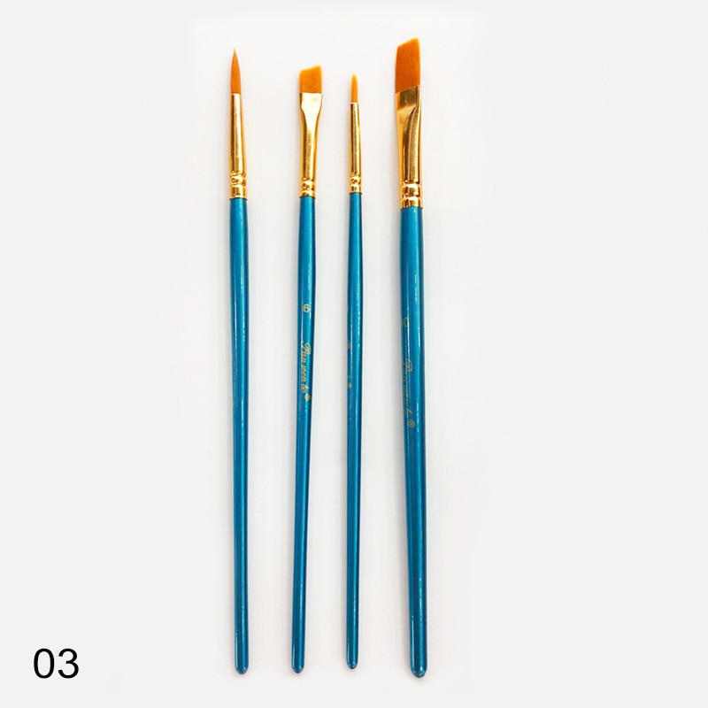 Pincel de pintura para artista, suministros de Arte de dibujo con mango de madera, tubo de aluminio, cerdas de cerdas, 4 Uds.