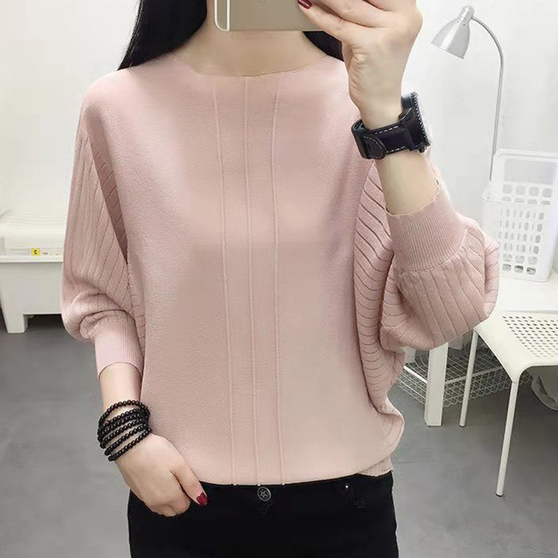 Herfst Winter Elegante Mode Effen Eenvoudige Trui Dames Batwing Mouw Losse Casual Wild Breien Trui Top Vrouwen Jumper: XL / Roze