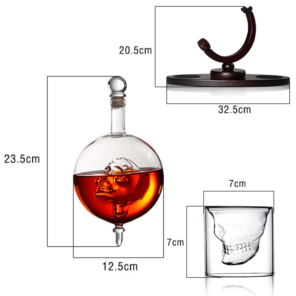 Whiskey Karaffe einstellen Schädel Wodka Globus Karaffe Mit 2 Gläser Schnaps Spender Mit Holz Ständer Für Scotch Bourbon