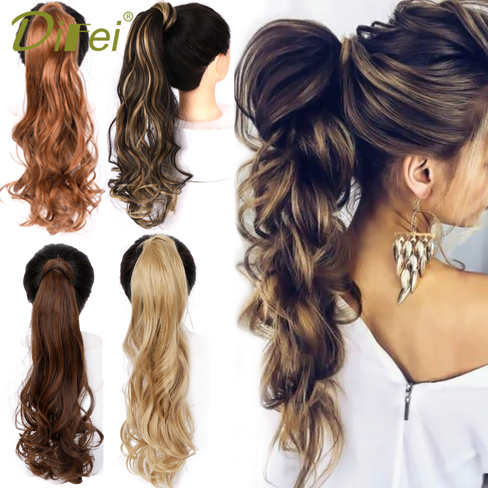 DIFEI Lange Golvende Natuurlijke Paardenstaart Clip in Pony tail Hair Extensions Wrap Rond op Synthetisch Haar Stuk voor Vrouwen