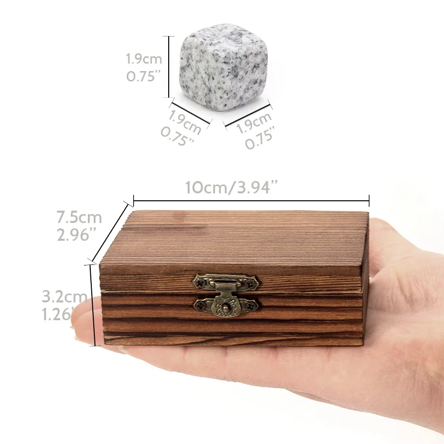 Home Bar Barware Whiskey Ice Wine Stone Sets 9pcs Granite Marble Iced Drink Stone Reusable Cooling Ice Cube with Wooden Box