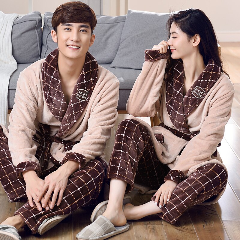 Winter Bathrobe Soft Flannel Pyjama Couples Bathrobes Kimono Suit Dressing Gown Sleepwear Robes For Women Men Home Wear