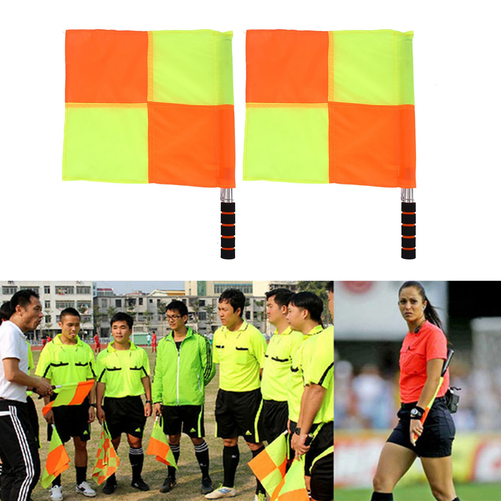 2PCS calcio arbitro bandiera calcio giudice arbitro Linesman bandiera con custodia sport partita calcio calcio Hockey strumento di allenamento