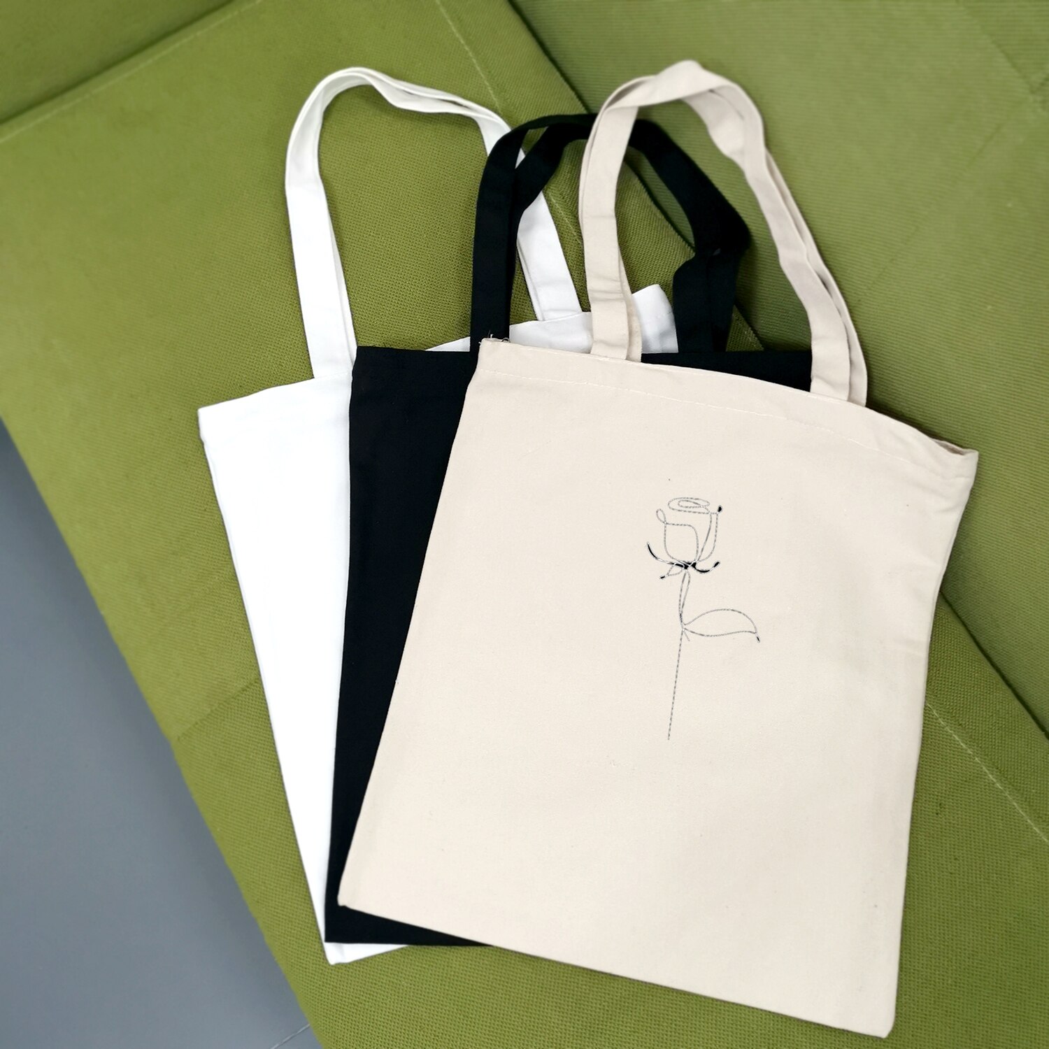 Handtassen voor jonge dames, stoffen canvas tas, reistas voor dames, eco-herbruikbare schoudertassen, schooltas, lijntekening, print