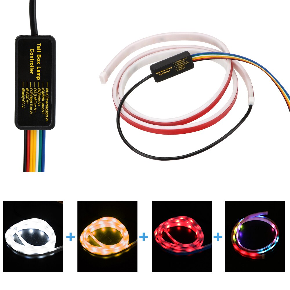 Leepee 1.2M 12V Auto Kofferbak Achterlicht Dynamische Streamer Verlichting Richtingaanwijzer Reverse Waarschuwing Lamp Auto led Strip: RGB