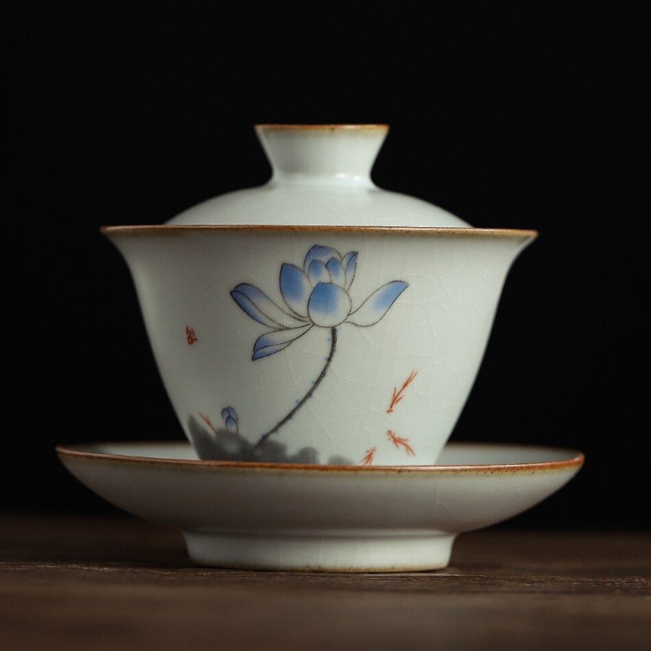 Tea Set Chinese Pottery Gaiwan Tea Set Hand Painted Ceramic Gaiwan Porcelain And Saucers Casual Kung Fu Tea Utensils