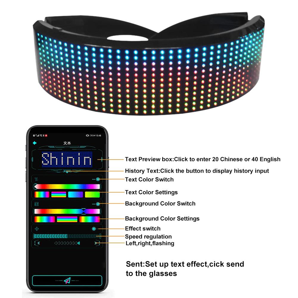 LED Bluetooth Glasses Full Color LED Display Smart Glasses with APP Connected Control for Parties Halloween Christmas