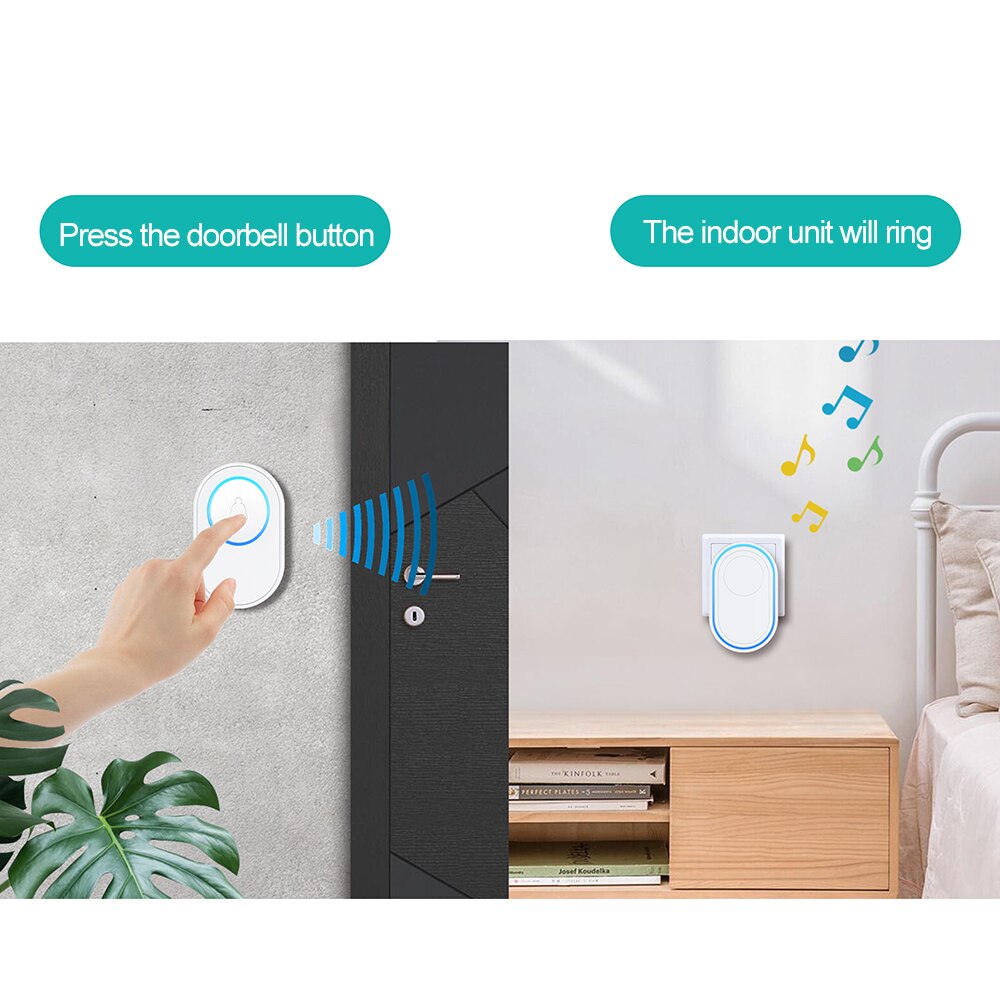 Wireless Doorbell Welcome bell Home Chime Door bell Alarm 32 Songs Smart Doorbell 433MHz doorbell ring Waterproof Button