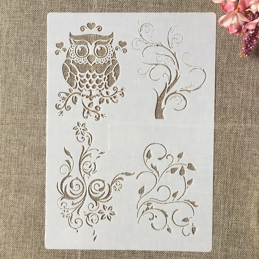 A4 29cm Vintage Owl Tree Grass DIY Layering Stenci... – Grandado