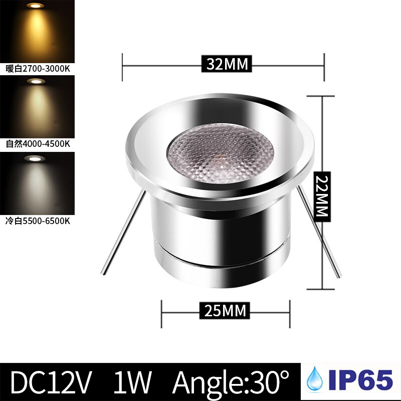 Recessed Led Mini Downlights 1W DC12V Waterproof IP65/20 Under Cabinet Bathroom Kitchen Ceiling Spot Lights Fixtures With Driver