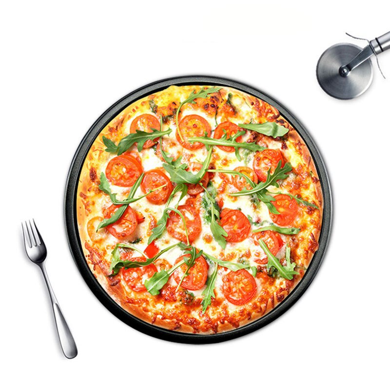 FEBWIND Round Deep Frying Pan for Pancakes Non-stick Pizza Pie Pan Carbon Steel Thick Baking Pan Baking Tray Cake Dish 044