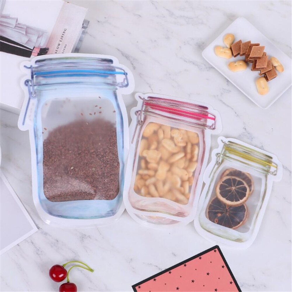 Reusable Mason Jar Bottles Bags Nuts Candy Cookies Bag Waterproof Seal Fresh Food Storage Bag Snacks Sandwich Zip Lock Bags