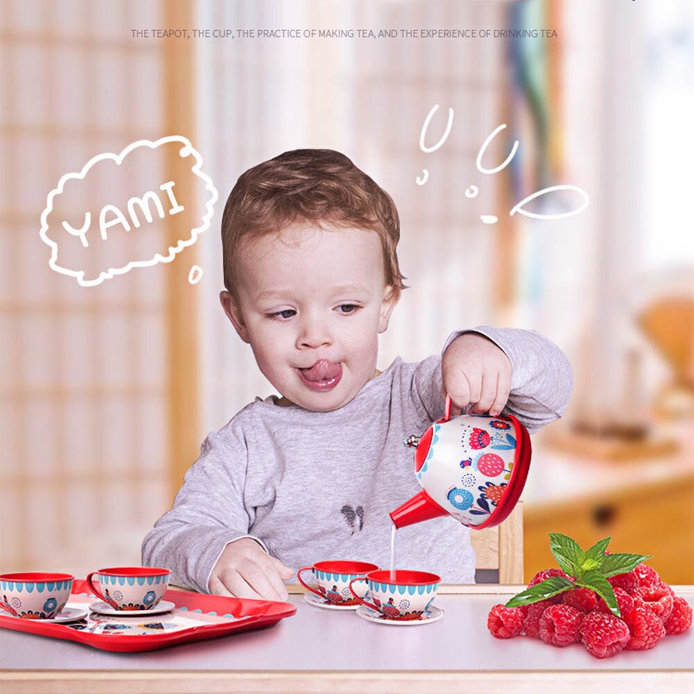 Metal Simulated Teapot Teacup British Style Afternoon Tea Tinplate Toys Pretend Play Toys For Kid Toys
