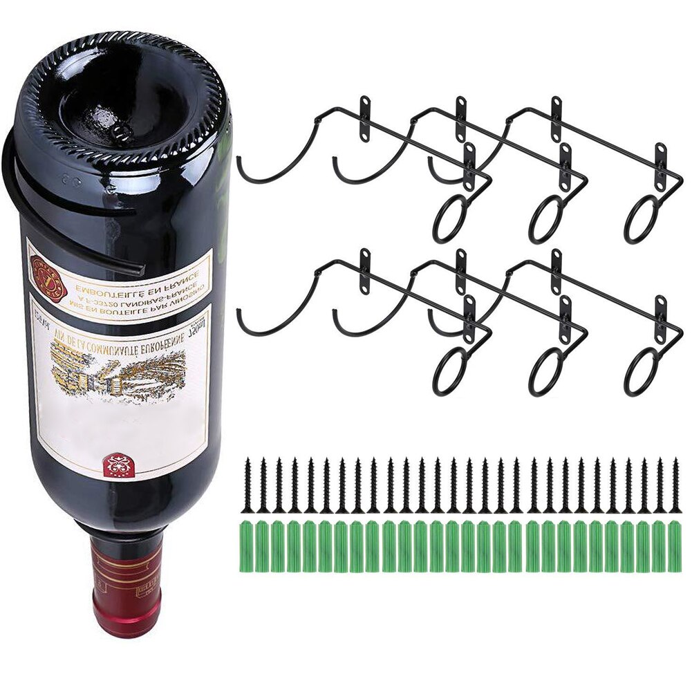 Iron Home Bar Kitchen Wall Mounted Bracket With Screws Bottle Holder Storage Modern Wine Rack Simple Organizer Display Shelf