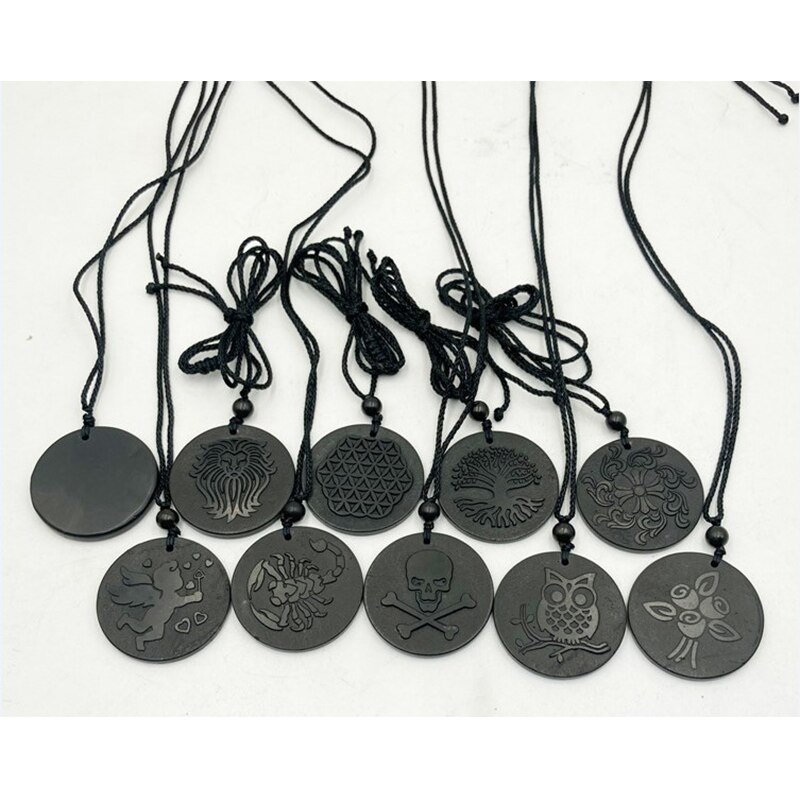 Russische Natuurlijke Authentieke Shungite Hanger Steen Emf Neutraliserend Shungite Ketting Sieraden Anti Stralingsbescherming 5G Blocker: Random