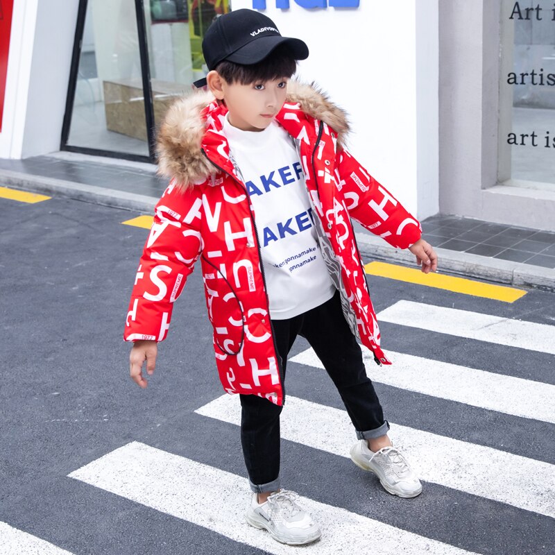 Toddler Boy Winter Coats Childrens Winter Jacket Boys Fur Coat Parkas Teenage 3-12 boys clothes Outerwear Casual Hooded: Red / 140