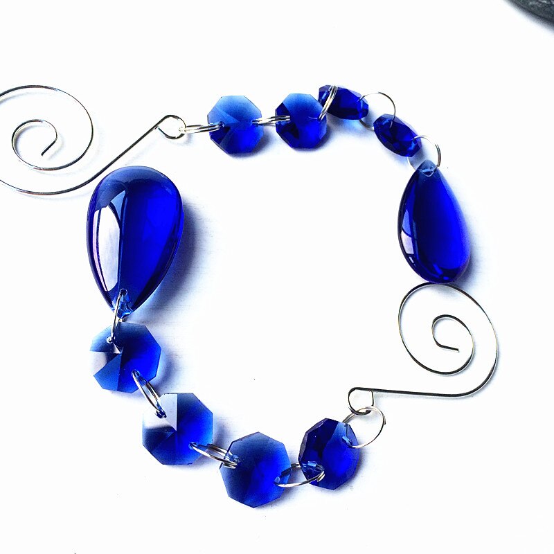 Camal 2 stk 38mm flad vand krystal vedhæng ottekantede perler tråde oval bøjle til bryllup dekoration hængende kage topper: Blå