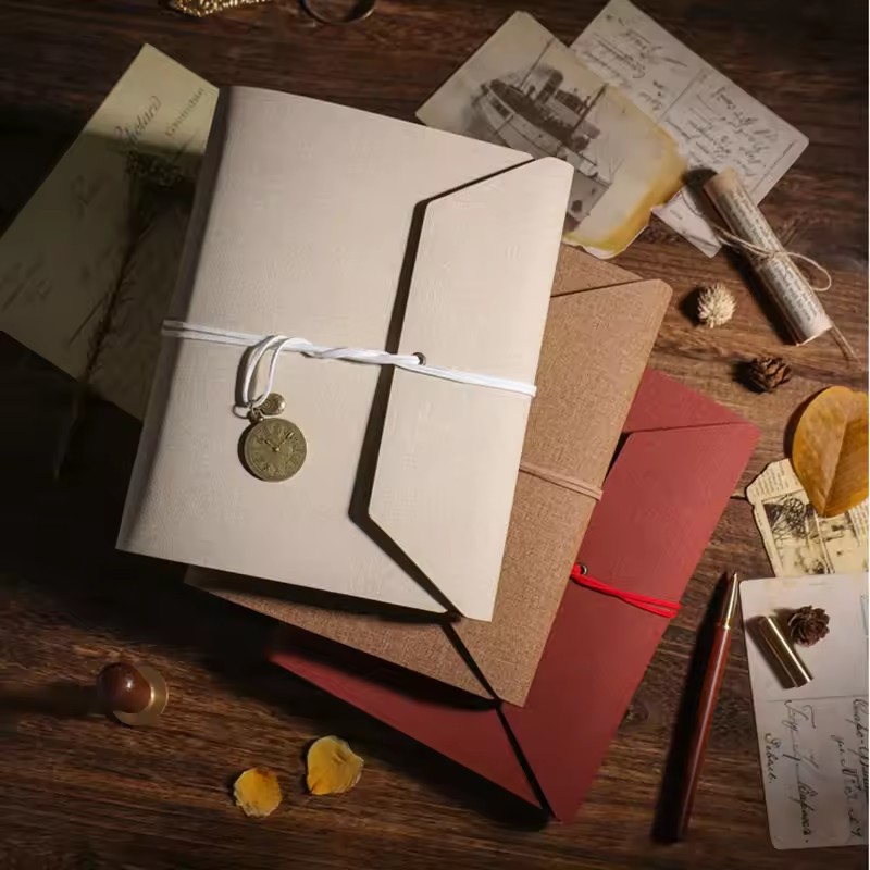 Álbum de fotos DIY, libro de recuerdos de cuero, película de papel Kraft, álbum de fotos conmemorativo, almacenamiento de sobres, álbum autoadhesivo de