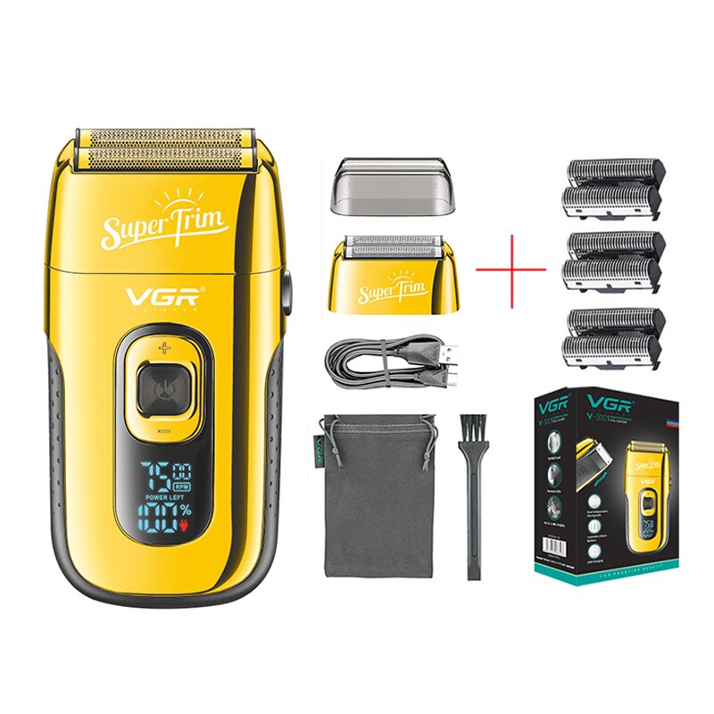 Professionele Kapper Scheerapparaat Baard Trimmer Shaper 3-Speed Elektrische Scheerapparaat Bald Head Scheren Machine Baard Scheerapparaat Voor Mannen: Gold with 3 head