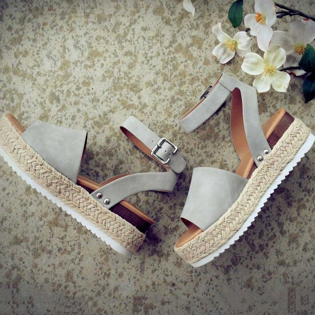 Womail Sandals Buckle Strap Wedges Retro Peep Toe Sandals Casual Sandal Beading Wedges Sandal Casual Ladies Shoes