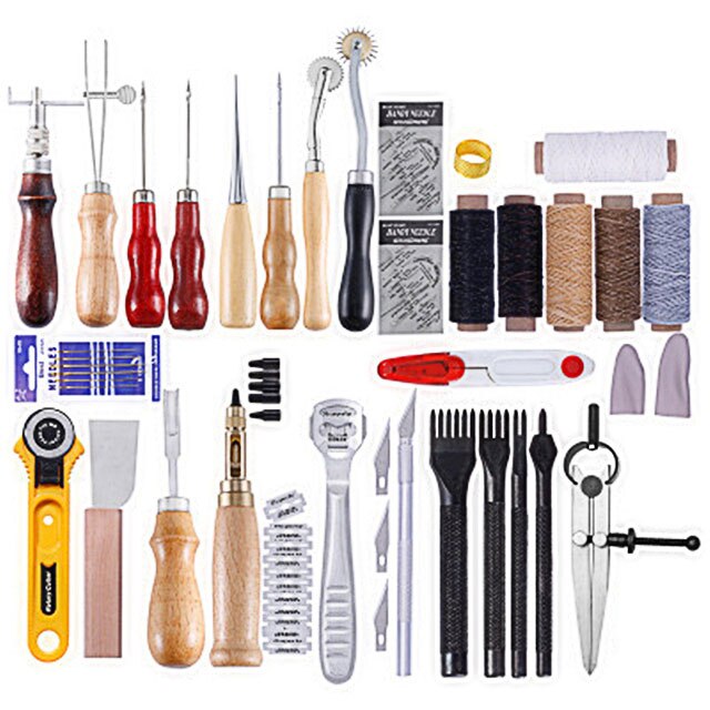Miusie Lederen Naaien Kit Leer Hobbygereedschappen Set Hand Naaien Priem Stiksels Punch Carving Werk Zadel Groover Set Voor Beginners