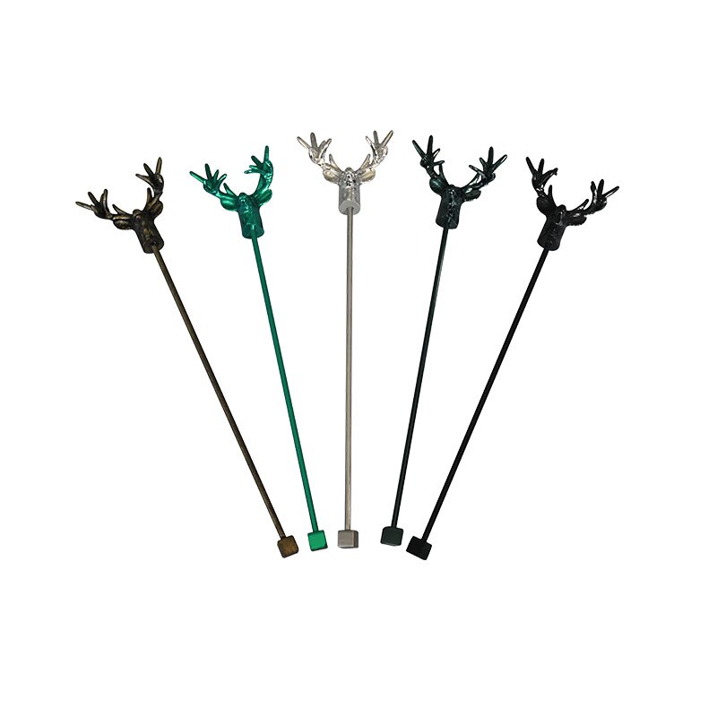 Wowshine 2pcs stag Hoofd Roer Martini Picks Party Zilver