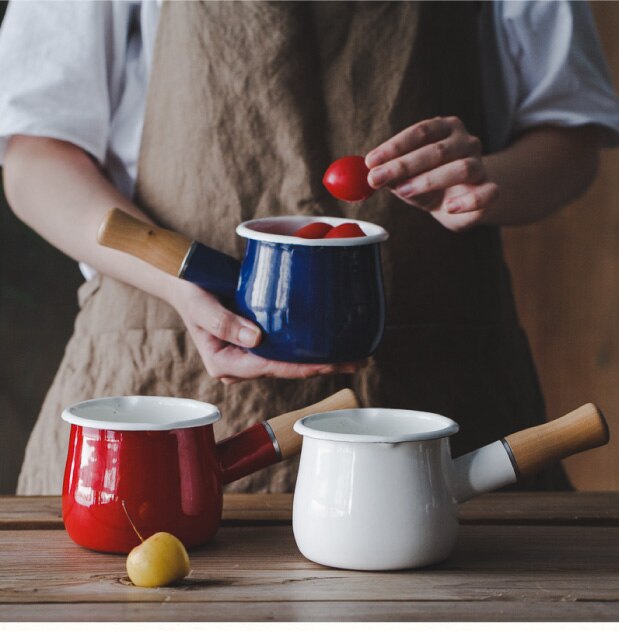 Japanese Mini milk pot induction cooker enamel butter pot single handle soup pot Pan Pan baby pot