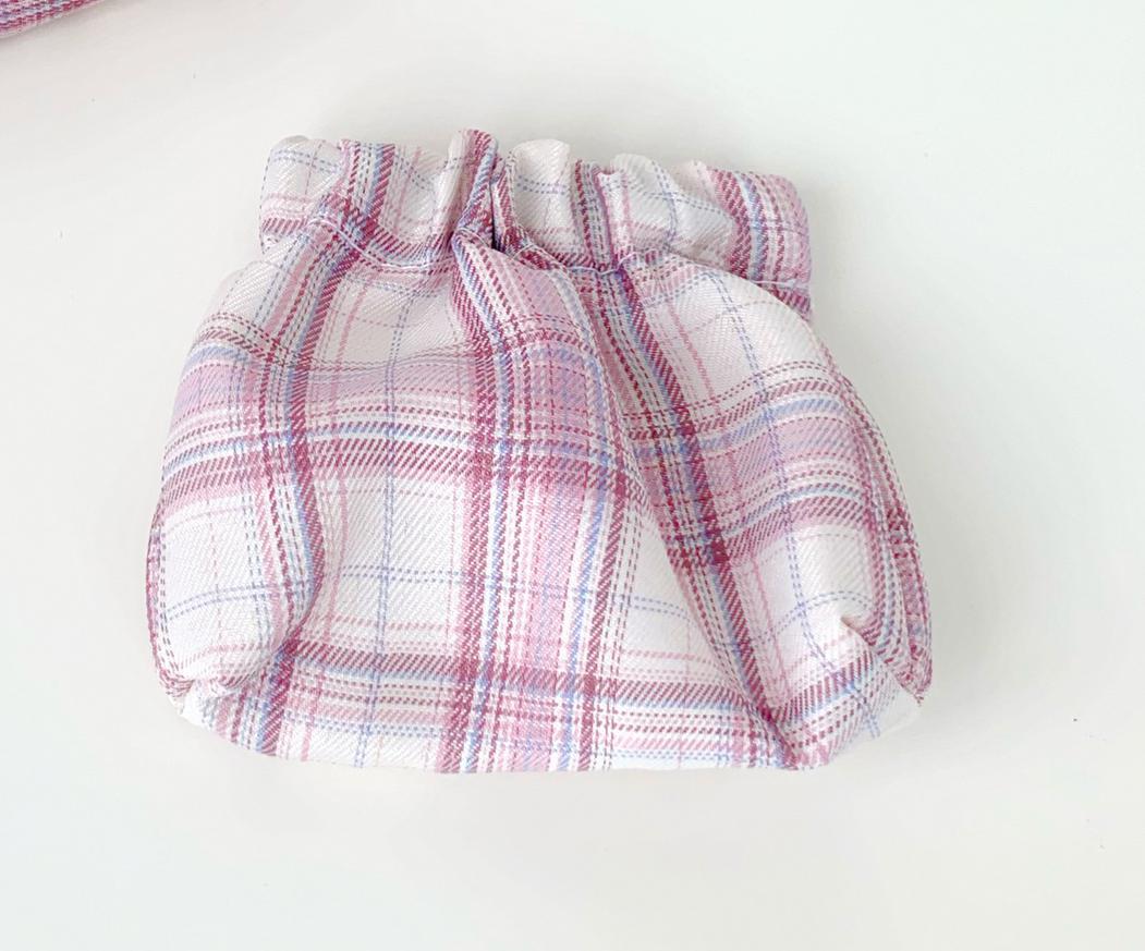 Portamonete Vintage giapponese semplice Mini Plaid retrò Plaid carino Mini custodia per ragazze borsa per donna Mini astuccio a contrasto: Pink Plaid 1