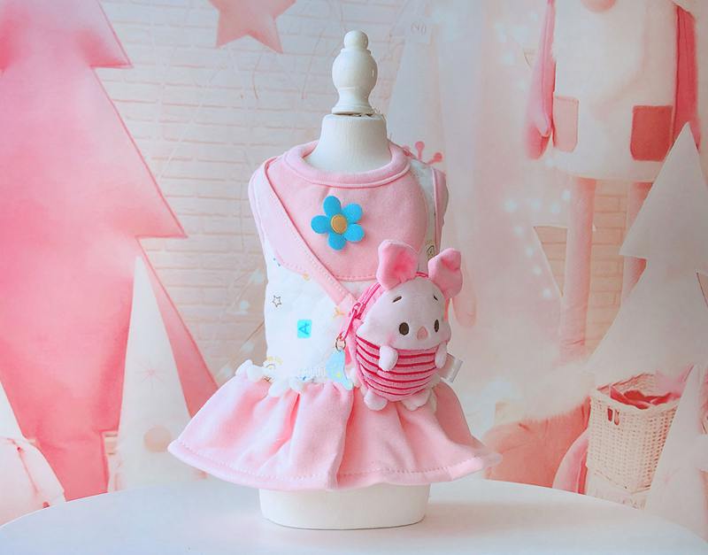 Robes chaudes pour animaux de compagnie au mignon, avec poche, matelassé en couleurs jaunes et roses, jupe épaisse pour l'automne et l'hiver: Rose / XS