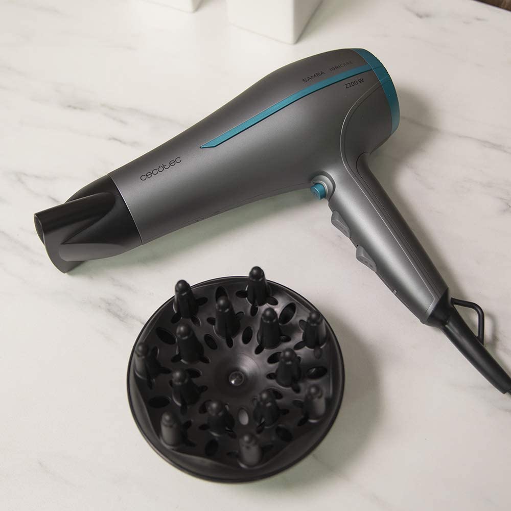 Cecotec Secador De Pelo DC Bamba Ionicare 5200 Aura Negro 2300w Difusor Universal para Secador Profesionales Rizador De Cabello Hair Dryer con Ion Real Gran Caudal de Aire 2 Velocidades Y 3 Temperaturas 1,8m de Cable: Negro