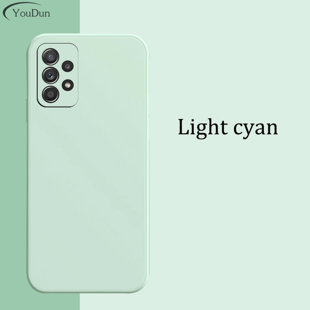 Vierkante Silicon Telefoon Geval Voor Samsung A52s 5G Op Cover Samsung Galaxy A52s SM-A528B Originele Camera Beschermende Terug case: Light cyan