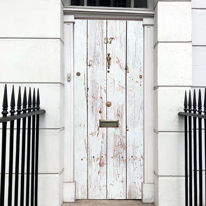 3D Door Sticker White Wood Texture Sticker, Bedroom Study, Bathroom Door Concealer Renovation Wall Sticker