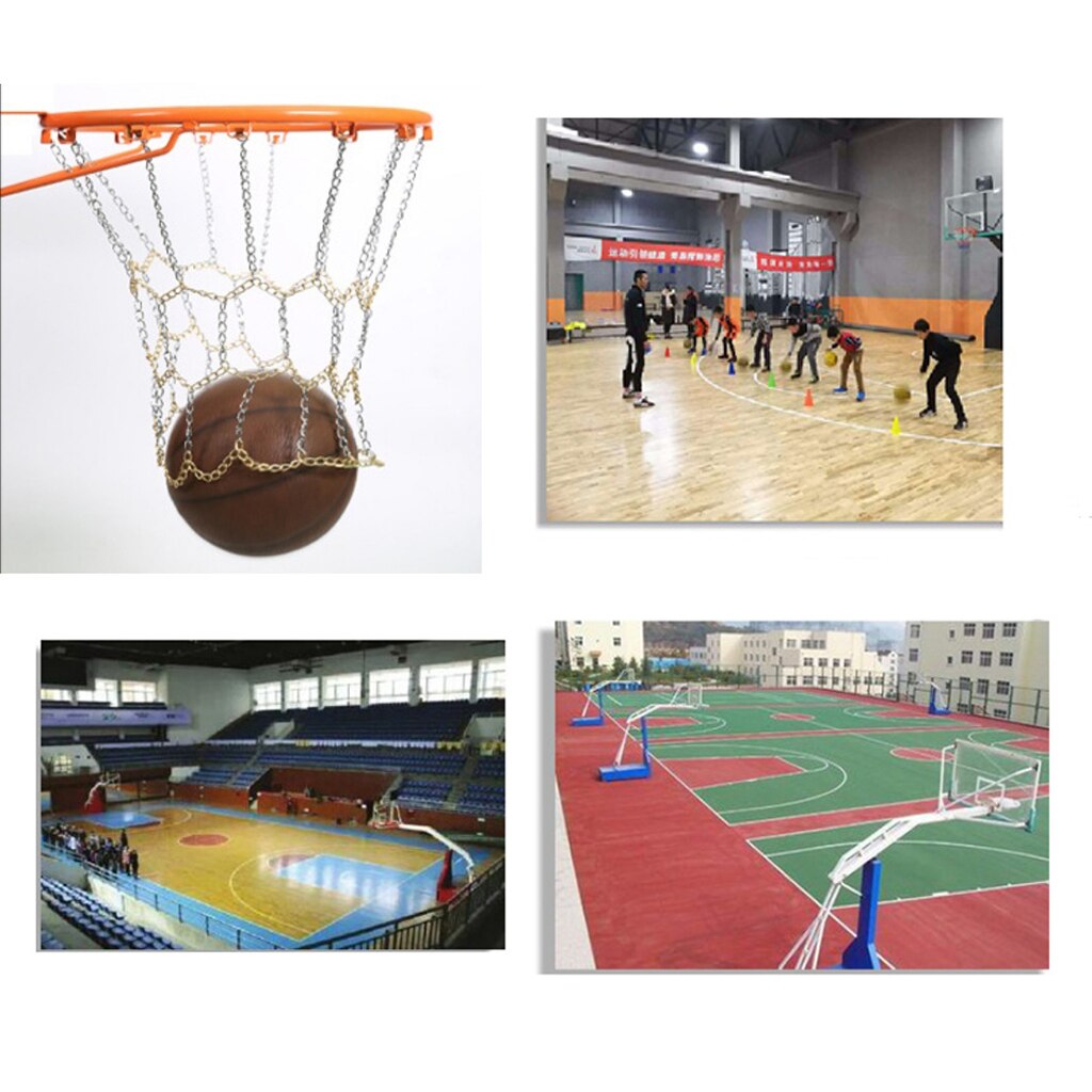 Metalbasketballnet udskiftning til al slags vejr, kraftig udendørs/indendørs 12-- løkke tilbehør til basketballkædenet