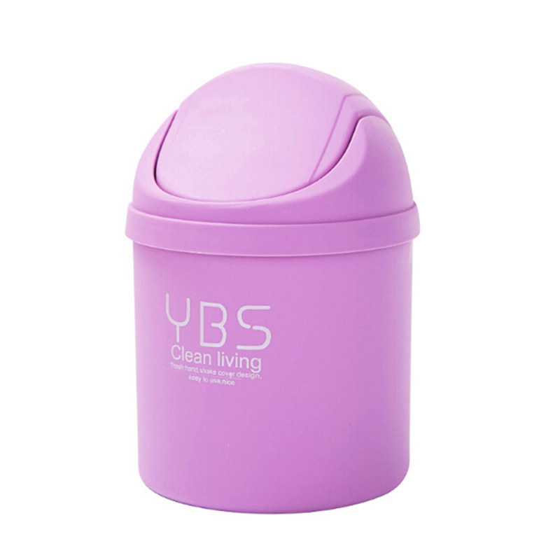 1PC Cute Mini Desktop Cleaning Barrel Small Desk Organizer Storage Dustbins Desktop Storage Box Waste Container: Purple